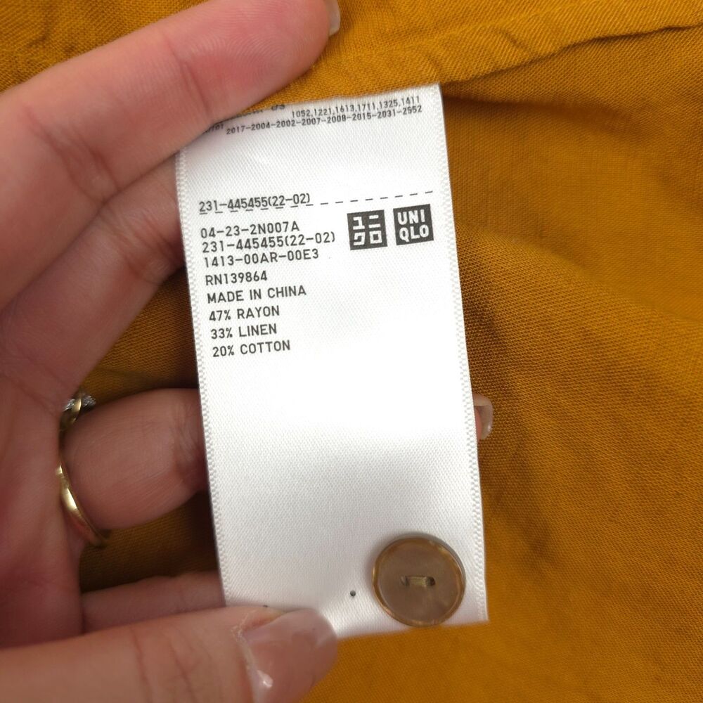 NEW Uniqlo Linen Open Collar Short-Sleeve Shirt Minimal Lagenlook Boho VSCO Boxy - Picture 6 of 7
